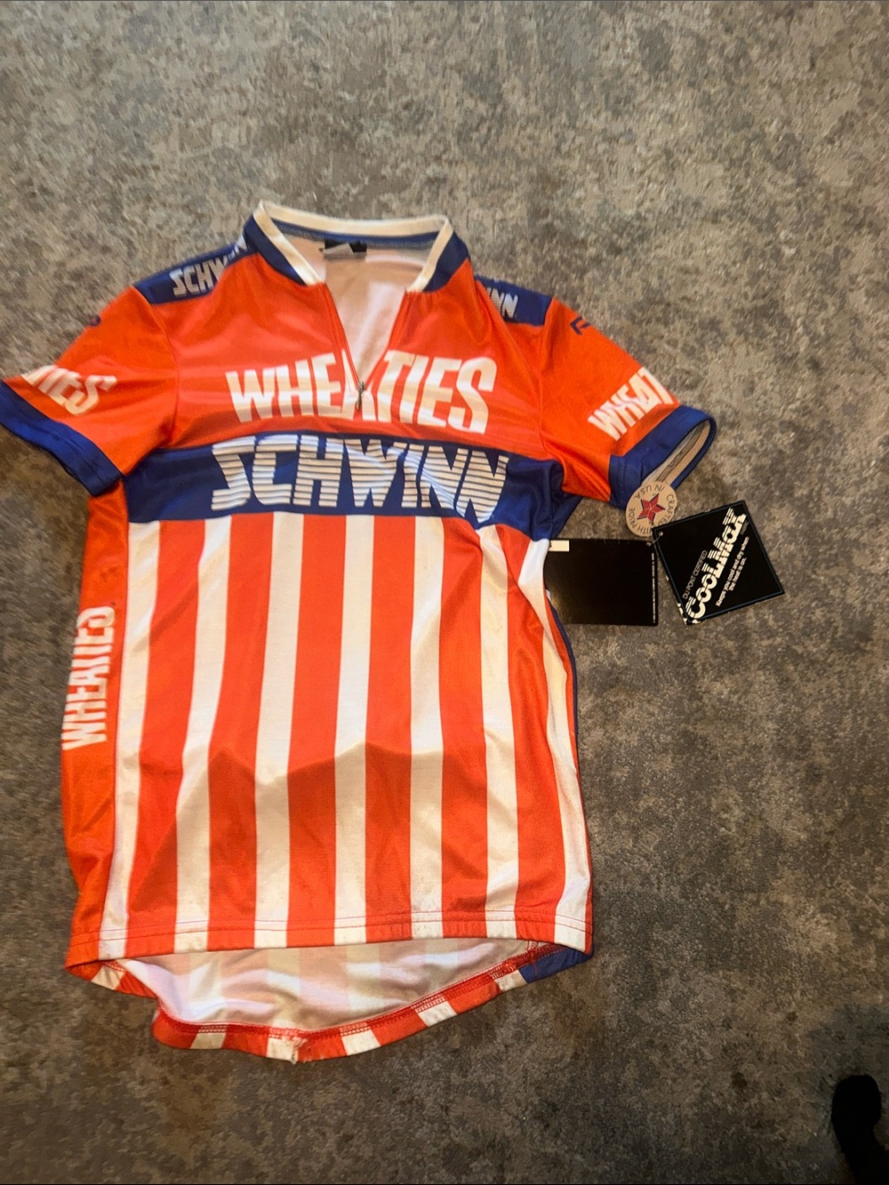 Schwinn Orange, White & Blue Wheaties Cycling Jersey